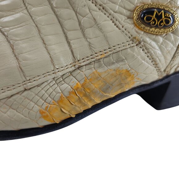 Max Leather Exotic Hornback Crocodile Cream Dress Boots Men 11 Handmade USA Shoe - Picture 3 of 16